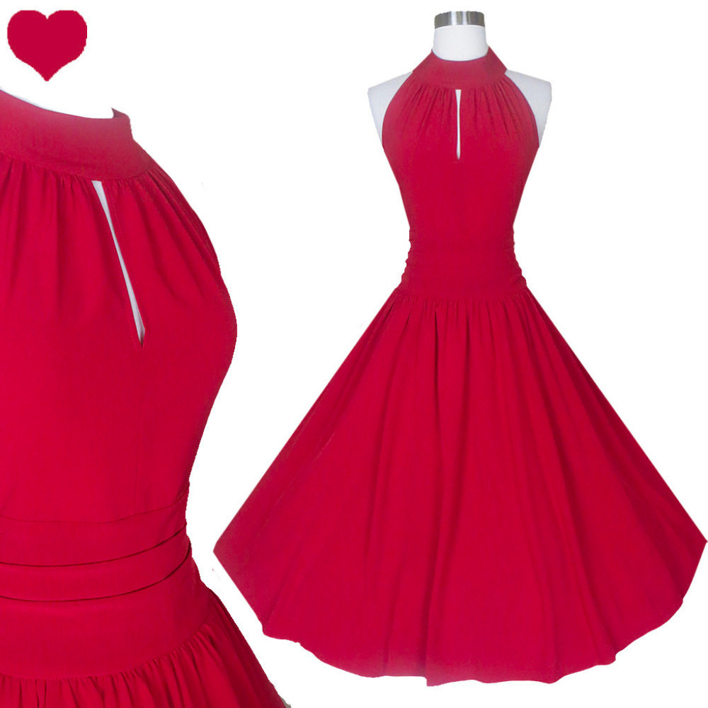 New 50s Red Full Skirt Rockabilly Pinup Dress S Sm